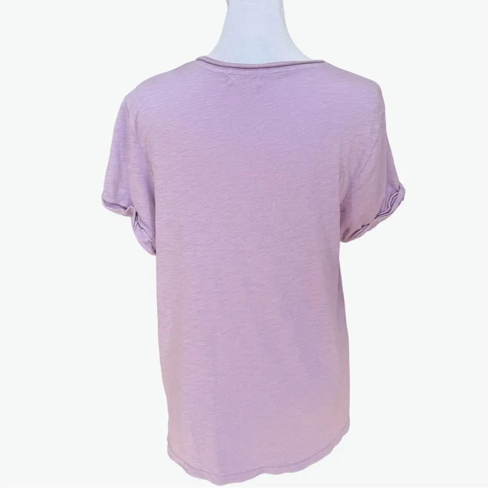T. La Anthropologie Short Sleeve Purple Flowy Classic V-Neck Pocket Tee. Medium. - Picture 3 of 7
